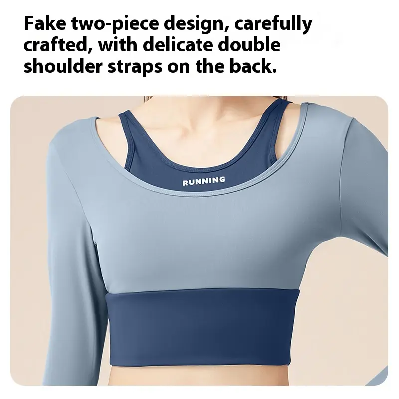 Juyitang fake two-piece anti-light yoga suit, running, riding, skipping rope, medium and high-intensity fitness suit for women
