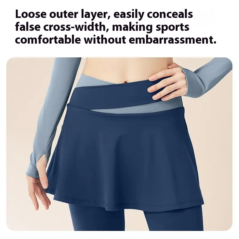 Juyitang fake two-piece anti-light yoga suit, running, riding, skipping rope, medium and high-intensity fitness suit for women