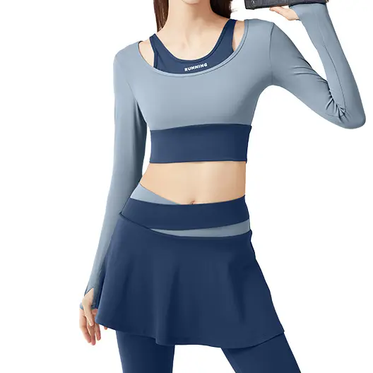 Juyitang fake two-piece anti-light yoga suit, running, riding, skipping rope, medium and high-intensity fitness suit for women