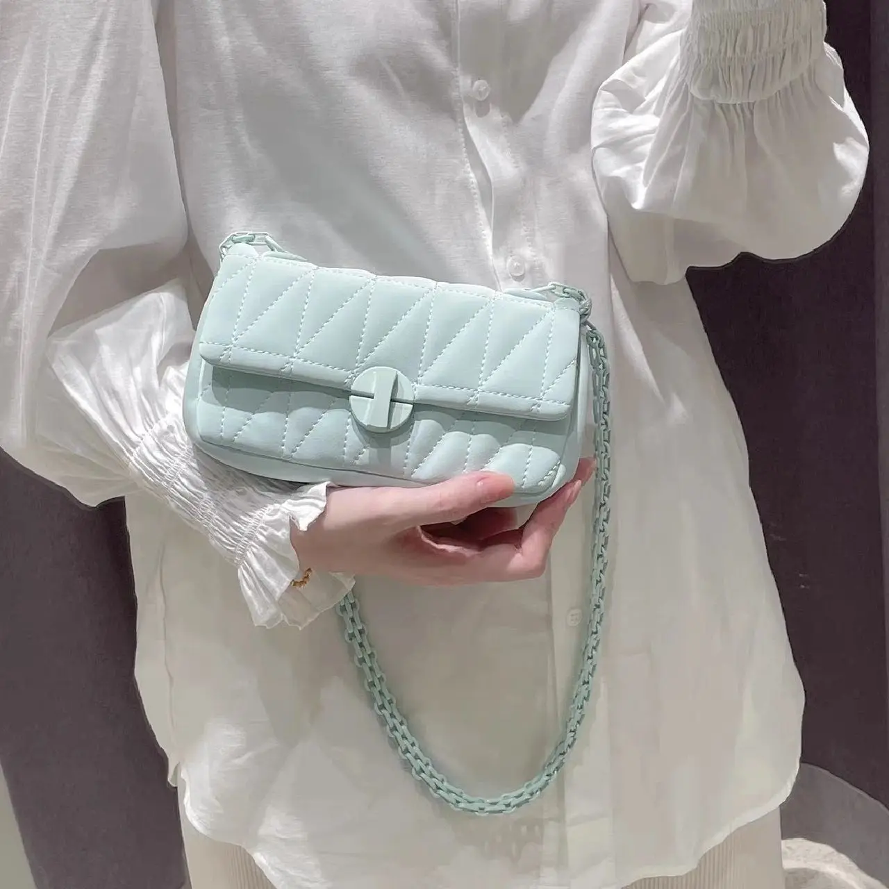 Spring and summer new high-grade texture small bag female diamond chain shoulder armpit bag all cross body bag small square bag