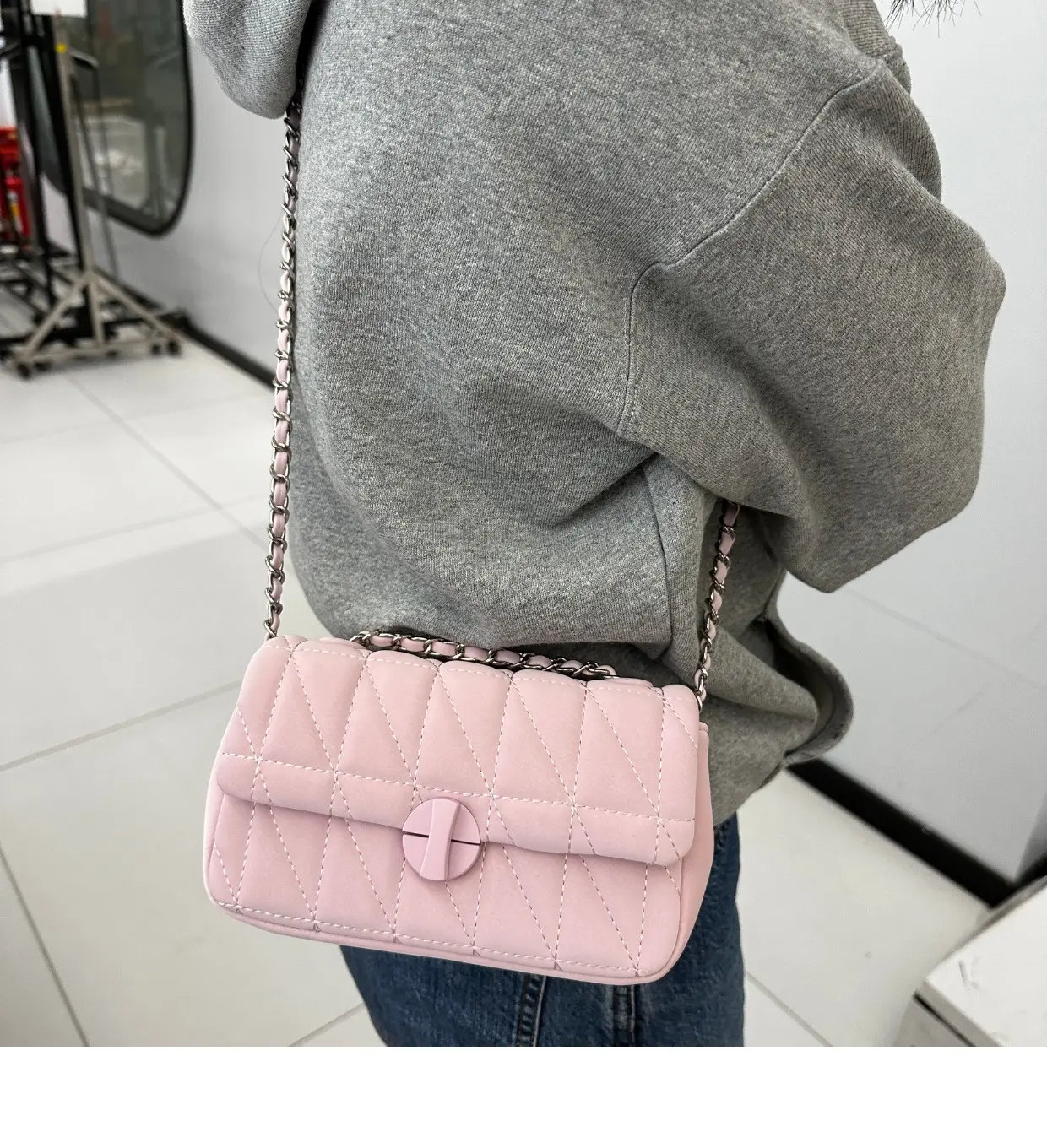 Spring and summer new high-grade texture small bag female diamond chain shoulder armpit bag all cross body bag small square bag
