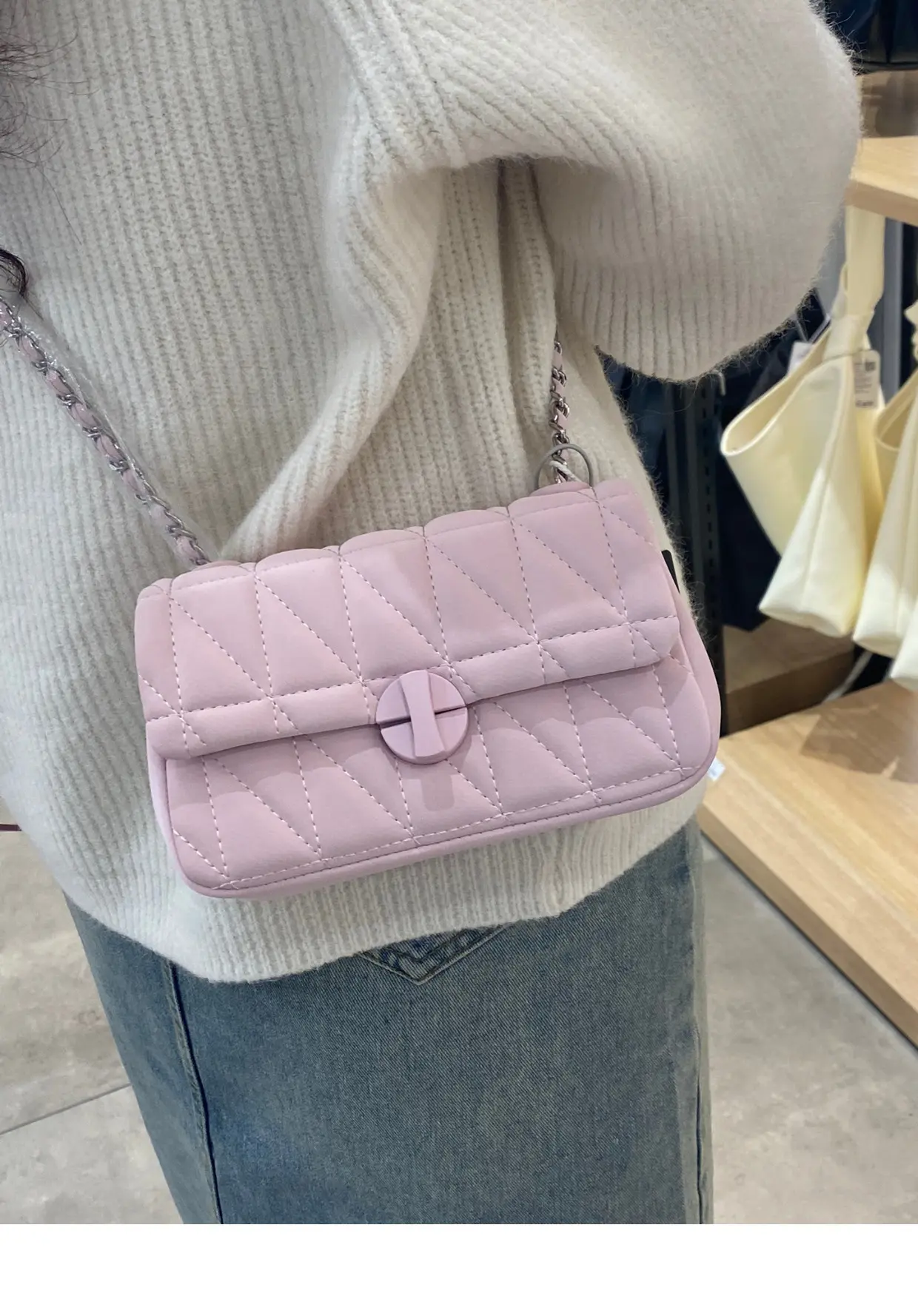 Spring and summer new high-grade texture small bag female diamond chain shoulder armpit bag all cross body bag small square bag
