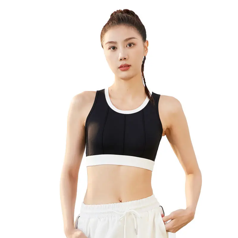 Juyitang vertical pattern color matching yoga bra high strength shock-proof fixed thin sports underwear women's sports bra