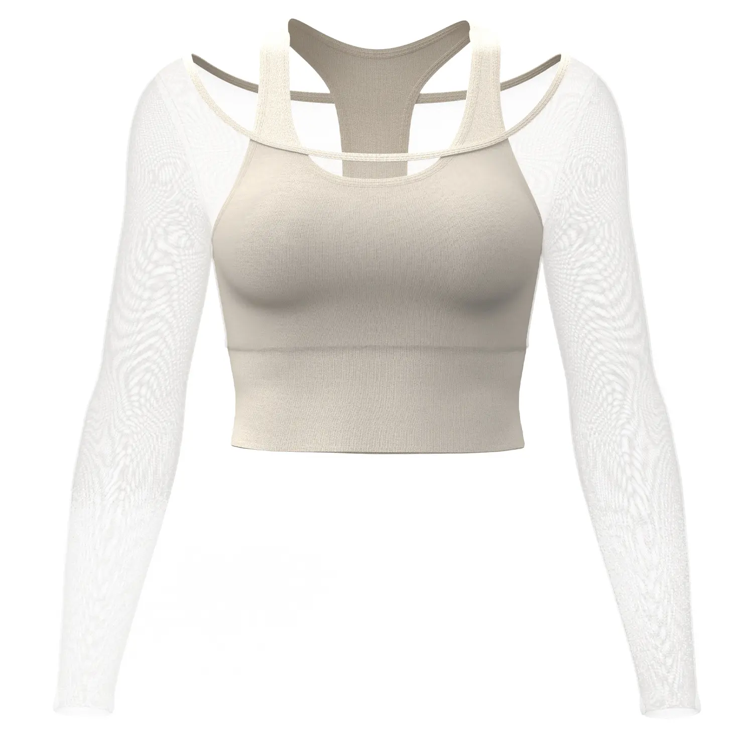 mesh fake two-piece yoga clothes, long sleeves and thin, sports fitness clothes with chest pads, tops, summer women yoga top