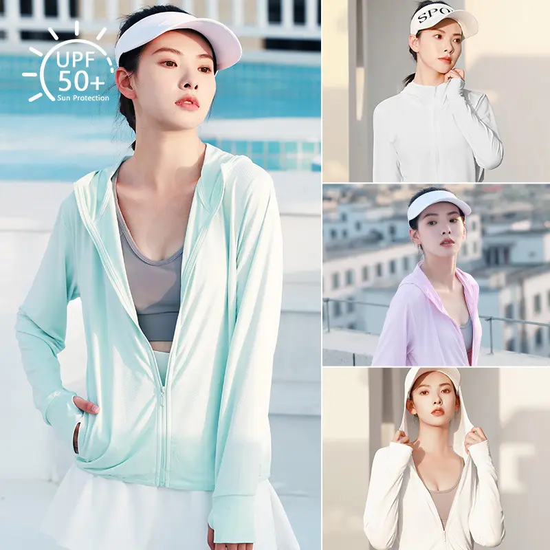 new sunscreen jacket, thin hooded sunscreen clothing, women's outdoor long-sleeved jacquard breathable sunscreen clothing