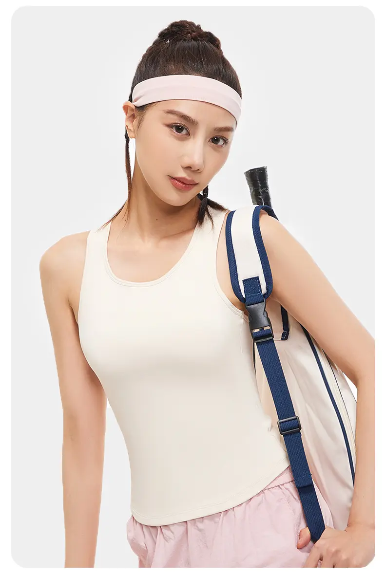 Juyitang peach yoga vest integrated fixed round neck tight body anti-light non-running cup sports vest