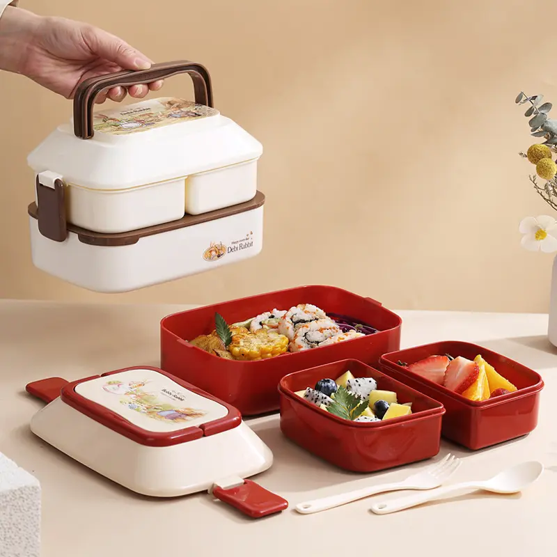 Double plastic children's lunchbox Large capacity student lunchbox Microwave adult lunchbox food storage containers