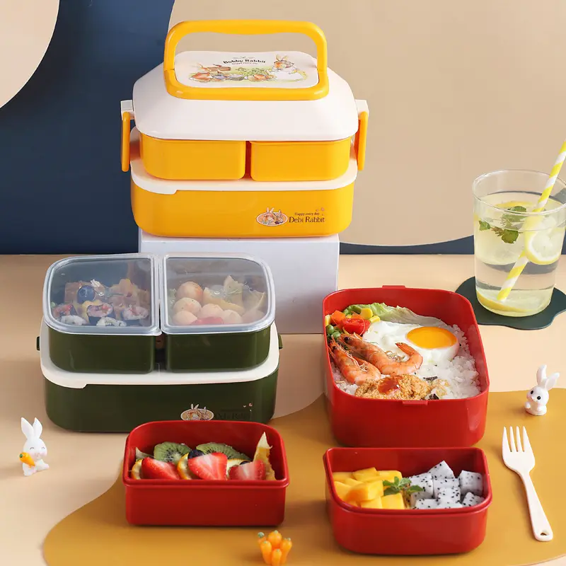 Double plastic children's lunchbox Large capacity student lunchbox Microwave adult lunchbox food storage containers