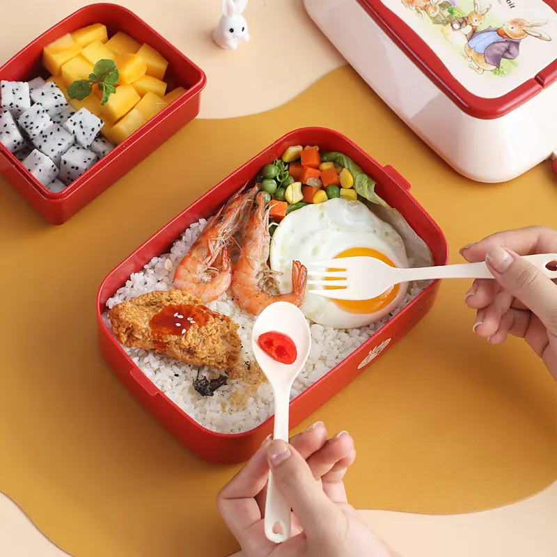 Double plastic children's lunchbox Large capacity student lunchbox Microwave adult lunchbox food storage containers