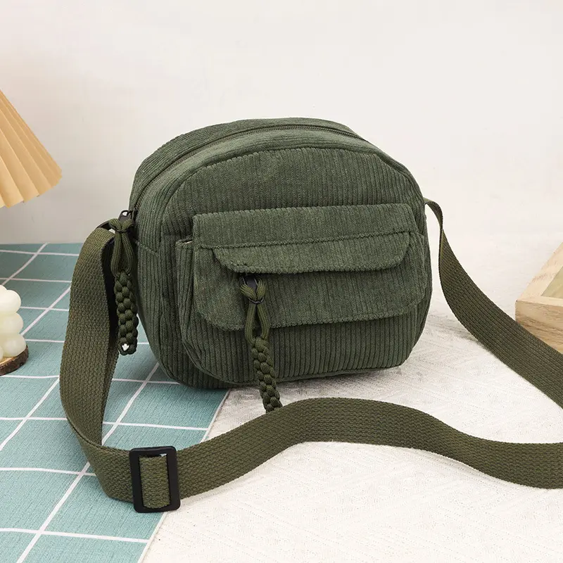 Corduroy autumn and winter new simple fashion solid color female bag single shoulder oblique cross bag campus style fashion bag