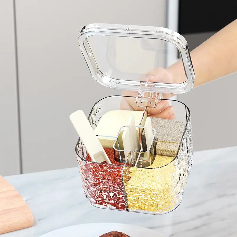 Kitchen seasoning boxwithspoon Salt jar Seasoning jar Household seasoning jar Salt box Plastic seasoning container Seasoning box