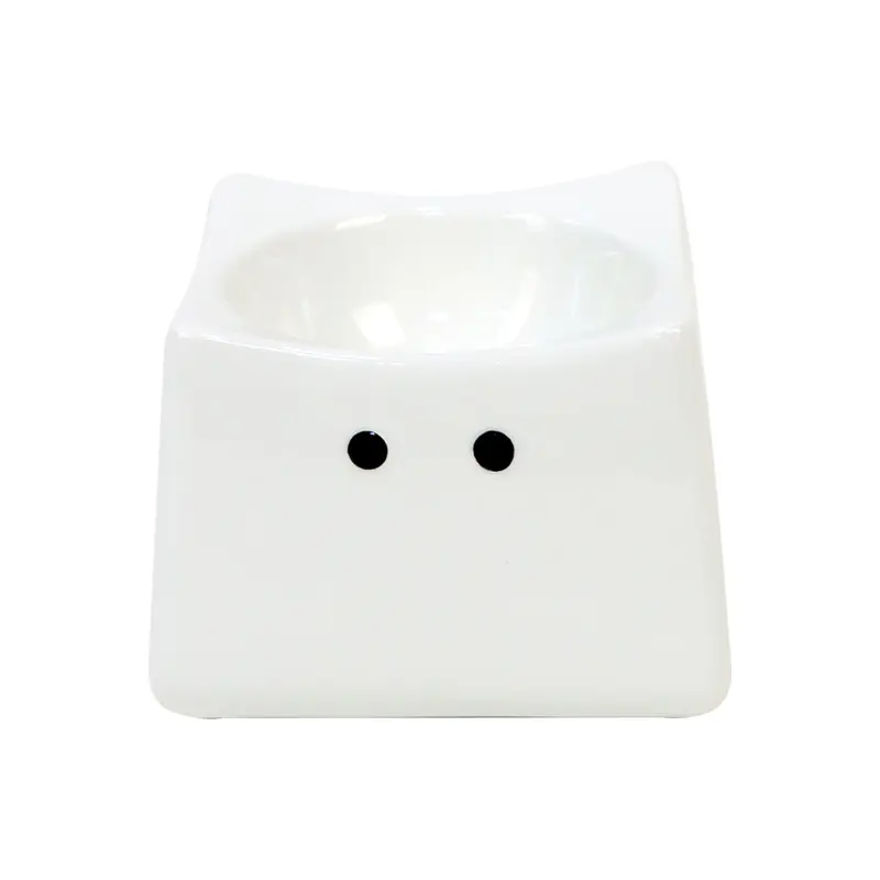 ceramic cat bowl, high-footed neck protection, cat oblique mouth bowl, large-capacity anti-knock elf pet bowl, anti-black chin.