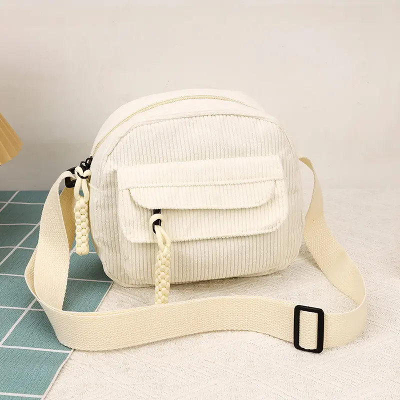 Corduroy autumn and winter new simple fashion solid color female bag single shoulder oblique cross bag campus style fashion bag