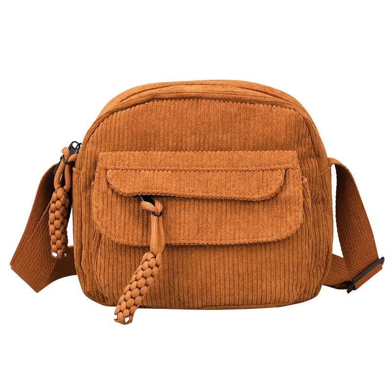 Corduroy autumn and winter new simple fashion solid color female bag single shoulder oblique cross bag campus style fashion bag