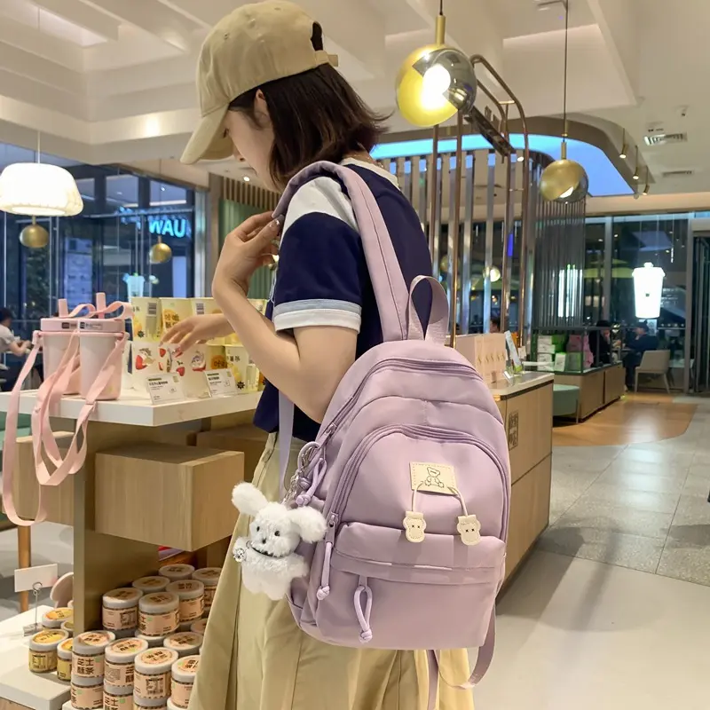 School bag female college student Korean version ins solid color simple versatile backpack women school bags