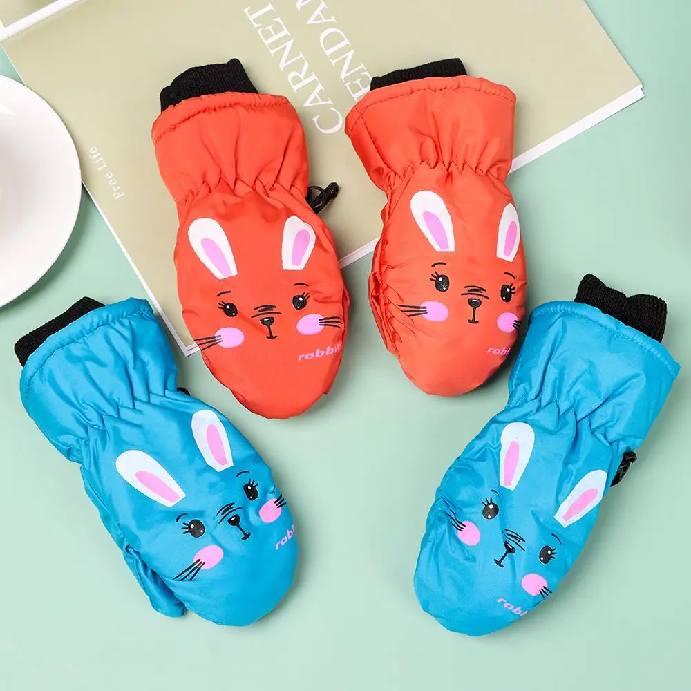 Kids Winter Ski Gloves Cartoon Rabbit Warm Mittens Non-slip Waterproof Windproof Outdoor Sports Cycling Gloves For Boys Girls