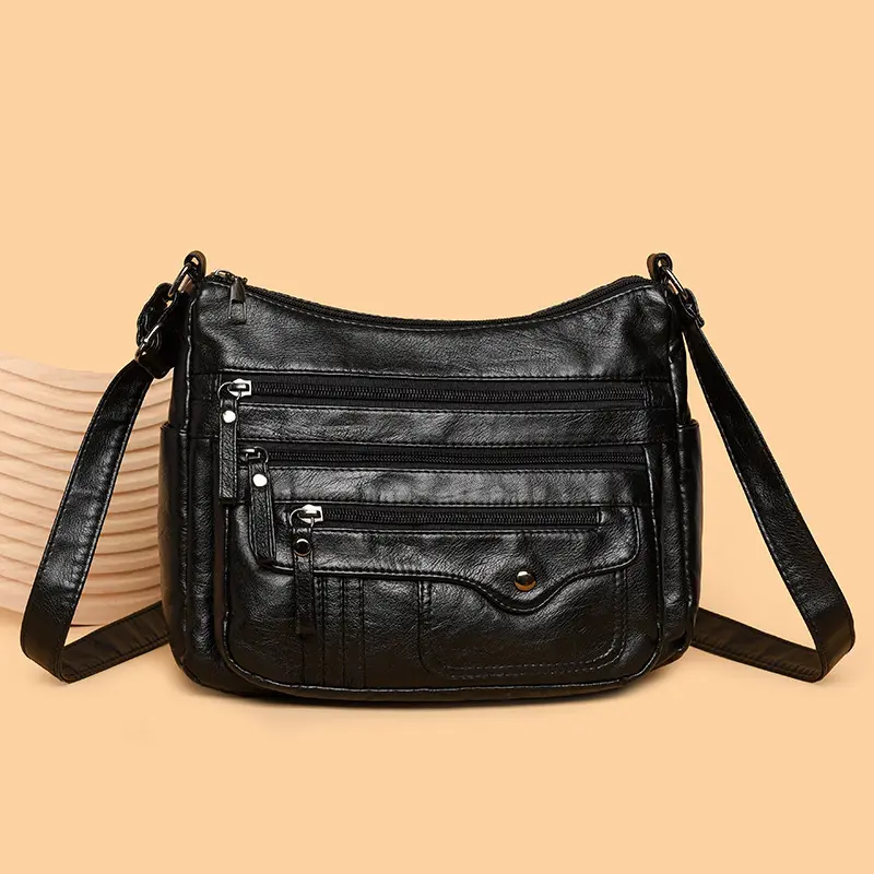 Fashion trend four seasons soft leather multi-layer multi-pocket sewing multi-layer single shoulder crossbody bag for women