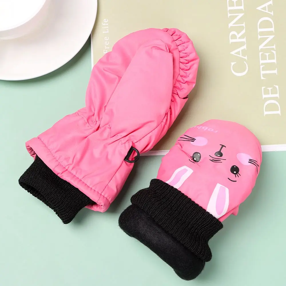 Kids Winter Ski Gloves Cartoon Rabbit Warm Mittens Non-slip Waterproof Windproof Outdoor Sports Cycling Gloves For Boys Girls