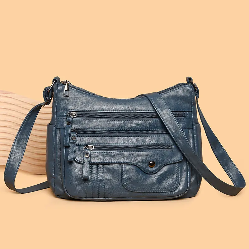Fashion trend four seasons soft leather multi-layer multi-pocket sewing multi-layer single shoulder crossbody bag for women