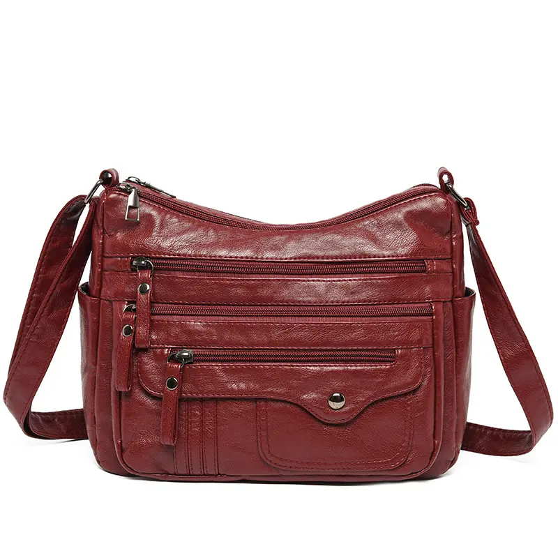 Fashion trend four seasons soft leather multi-layer multi-pocket sewing multi-layer single shoulder crossbody bag for women