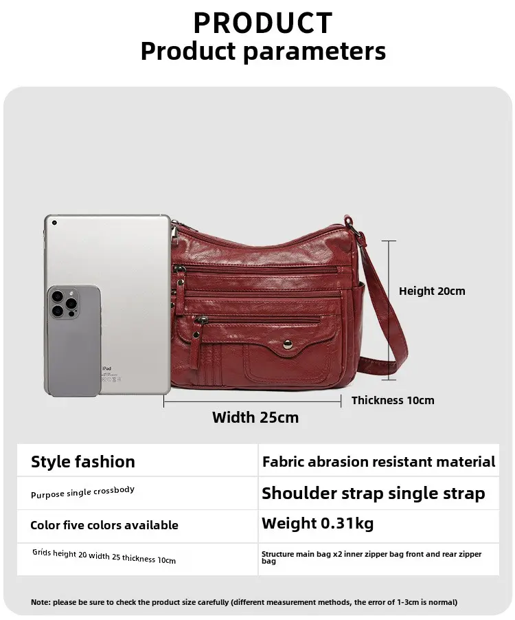 Fashion trend four seasons soft leather multi-layer multi-pocket sewing multi-layer single shoulder crossbody bag for women