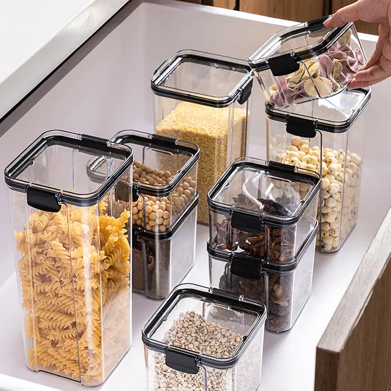 【 Thick square transparent sealed jar 】 Grain and miscellaneous grain kitchen storage jar box snack tea storage jar