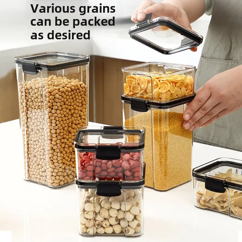 【 Thick square transparent sealed jar 】 Grain and miscellaneous grain kitchen storage jar box snack tea storage jar