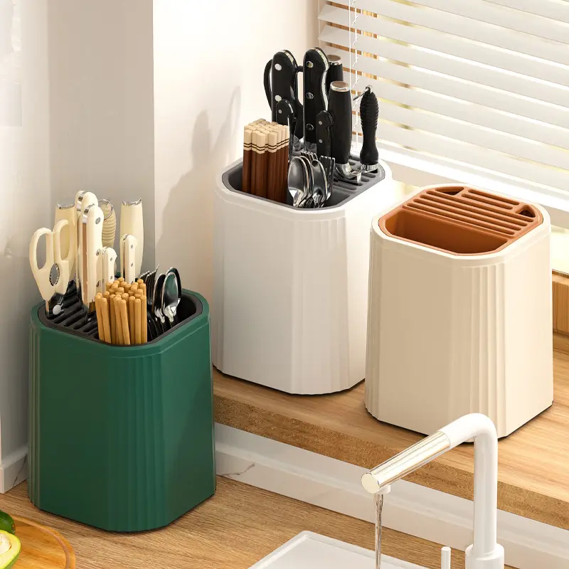 Kitchen knife holder Household countertop kitchen knife rack Rotating storage rack chopsticks cylinder integrated storage box