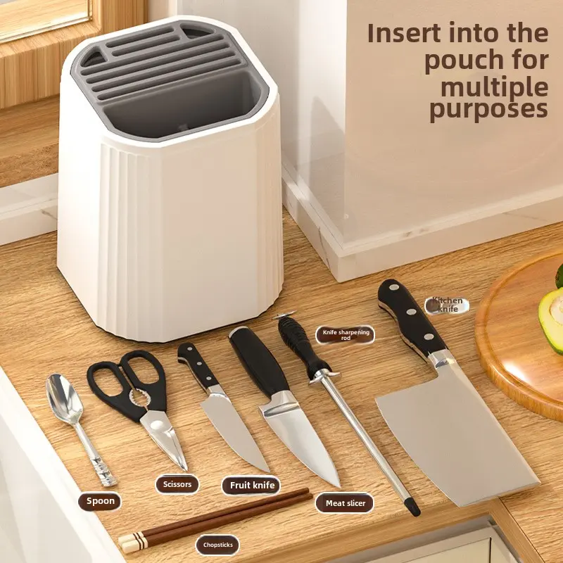 Kitchen knife holder Household countertop kitchen knife rack Rotating storage rack chopsticks cylinder integrated storage box
