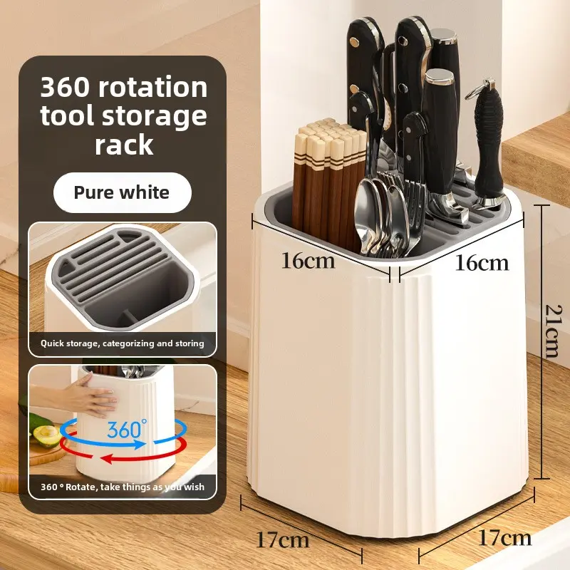 Kitchen knife holder Household countertop kitchen knife rack Rotating storage rack chopsticks cylinder integrated storage box