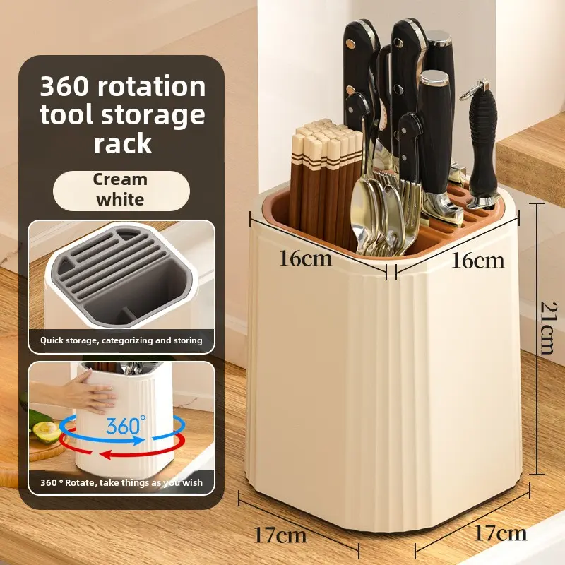 Kitchen knife holder Household countertop kitchen knife rack Rotating storage rack chopsticks cylinder integrated storage box