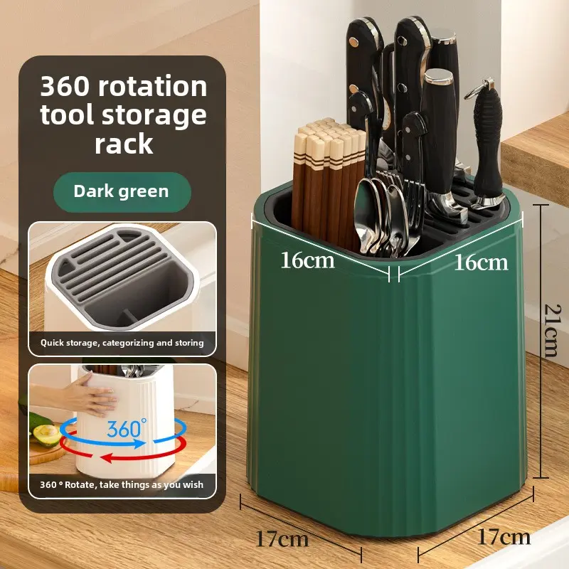 Kitchen knife holder Household countertop kitchen knife rack Rotating storage rack chopsticks cylinder integrated storage box