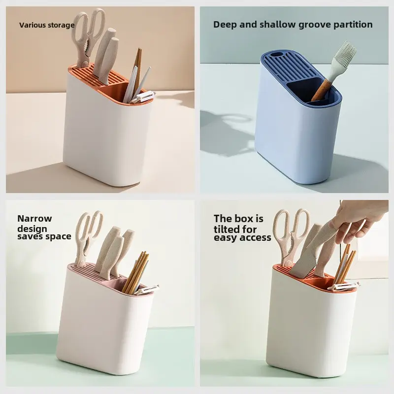 Beveled chopsticks container drain kitchen knife holder Plastic partition for narrow chopsticks container knife holder