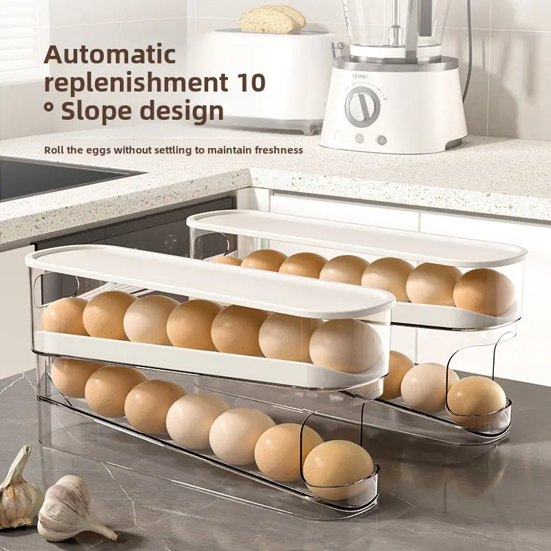 Egg carton storage Refrigerator food grade rolling egg holder Kitchen fresh-keeping side door refrigerator storage box with lid