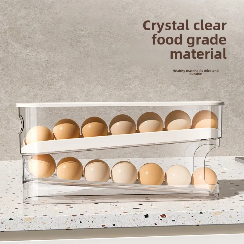 Egg carton storage Refrigerator food grade rolling egg holder Kitchen fresh-keeping side door refrigerator storage box with lid