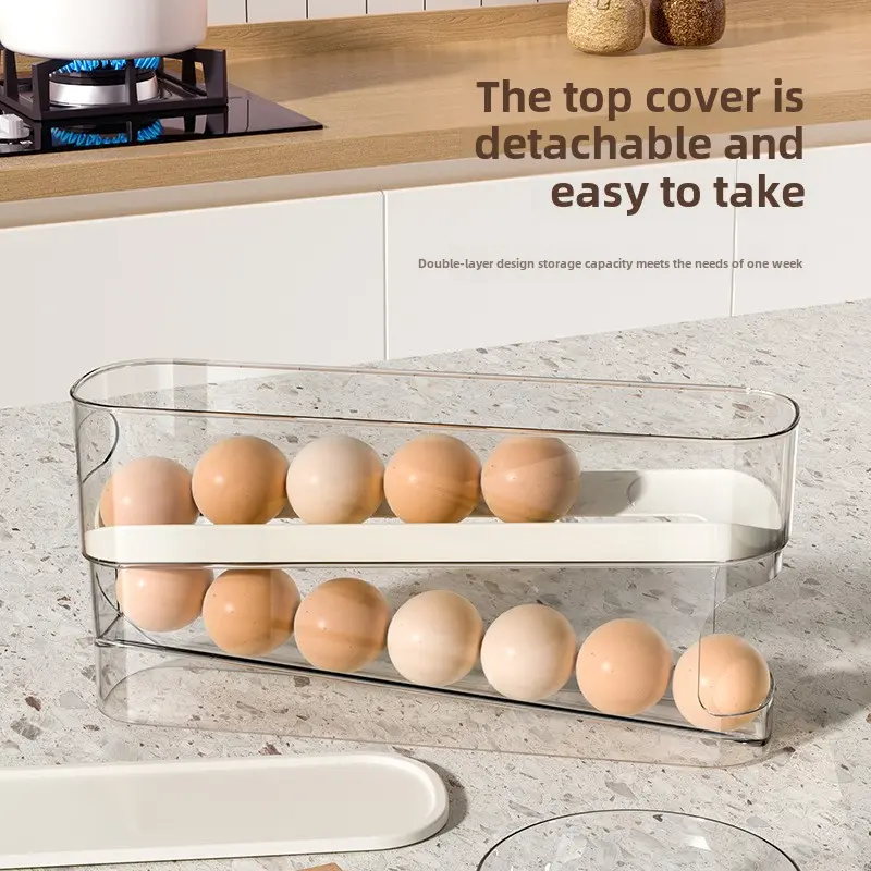 Egg carton storage Refrigerator food grade rolling egg holder Kitchen fresh-keeping side door refrigerator storage box with lid