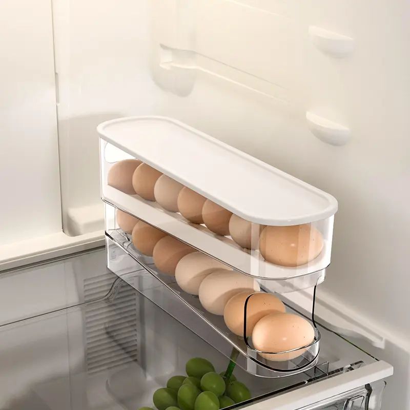 Egg carton storage Refrigerator food grade rolling egg holder Kitchen fresh-keeping side door refrigerator storage box with lid