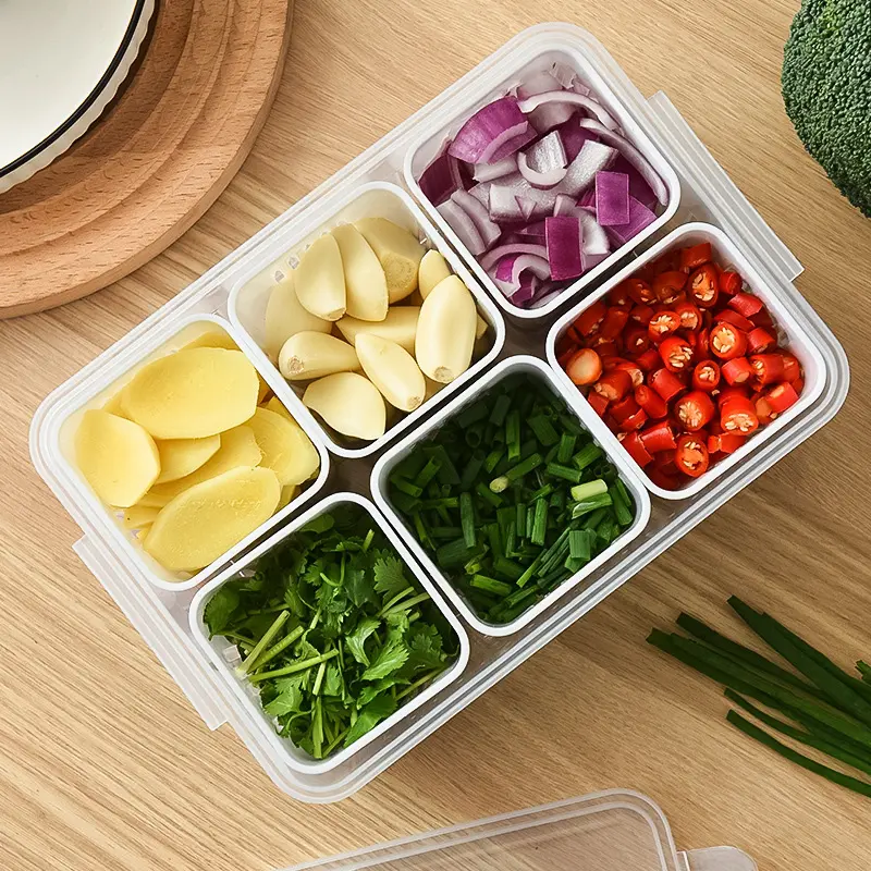 Drain fresh-keeping box six boxes prepared vegetable box Fruit drain ingredient box scallion ginger garlic box  container