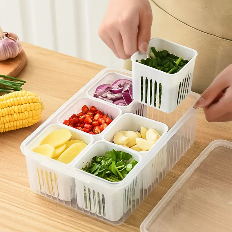 Drain fresh-keeping box six boxes prepared vegetable box Fruit drain ingredient box scallion ginger garlic box  container