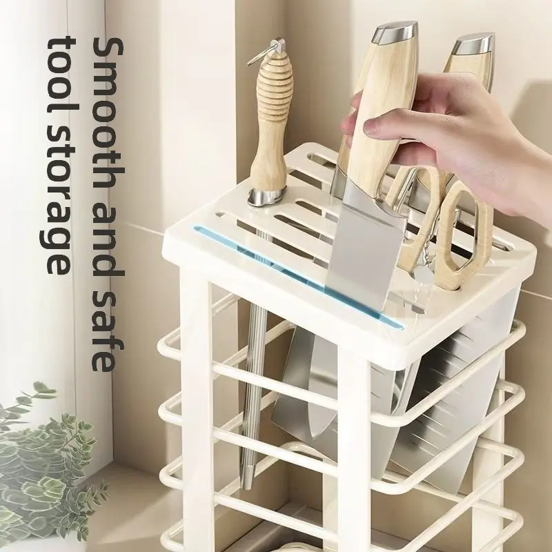 Kitchen knife holder countertop knife tool storage rack with drain tray multi-function knife holder storage rack dish rack