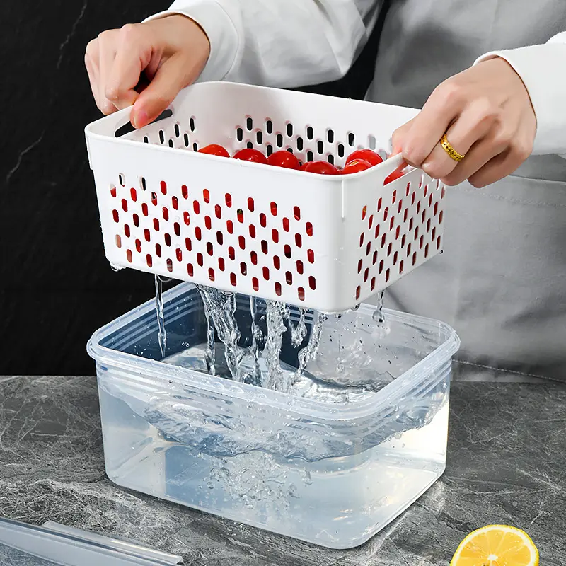 Kitchen food sealed crisper fruit and vegetable drain plastic storage box with lid refrigerator frozen fresh storage box