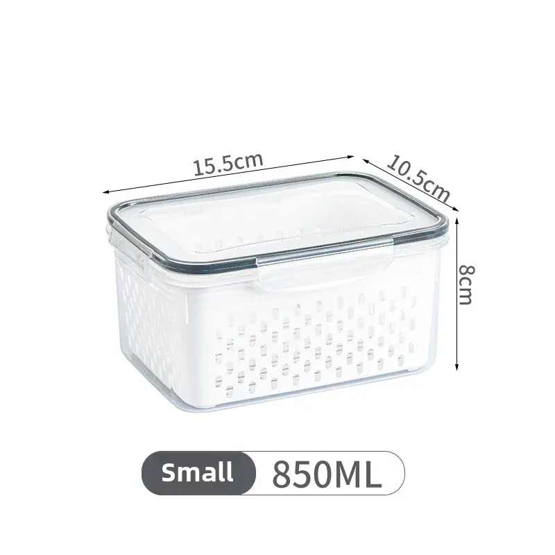 Kitchen food sealed crisper fruit and vegetable drain plastic storage box with lid refrigerator frozen fresh storage box