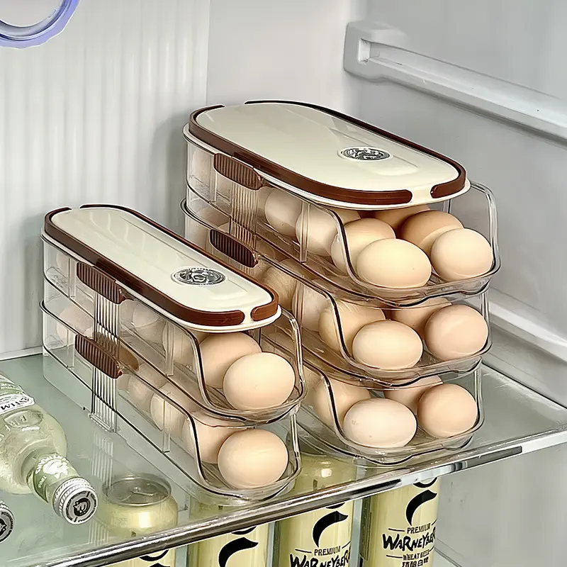 Household multi-layer automatic egg rolling type egg storage box Kitchen egg tray refrigerator timing special egg box