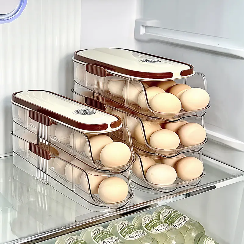 Household multi-layer automatic egg rolling type egg storage box Kitchen egg tray refrigerator timing special egg box