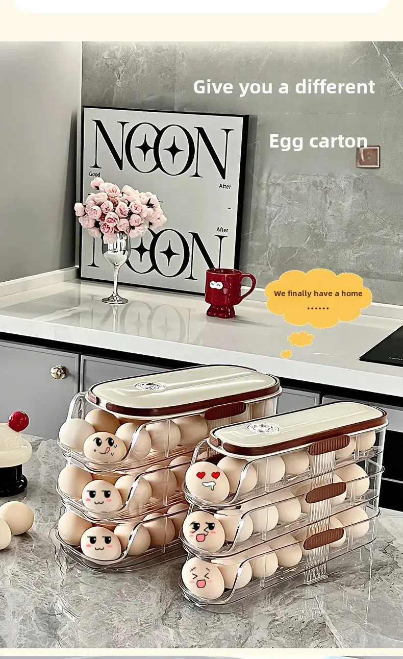Household multi-layer automatic egg rolling type egg storage box Kitchen egg tray refrigerator timing special egg box