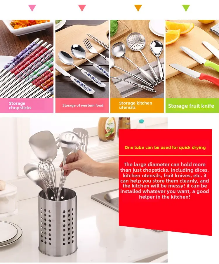 Chopsticks container Stainless steel hanging chopsticks container container Multi-functional drainer basket kitchen storage tool