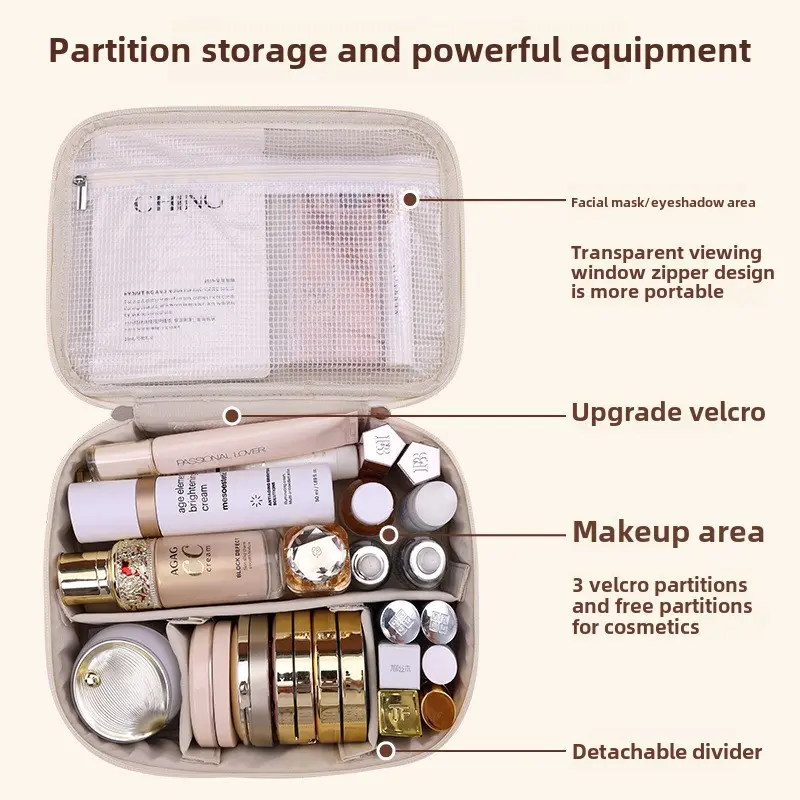 New split cosmetic bag large capacity advanced sense multi-functional cosmetic storage bag niche design make up bag
