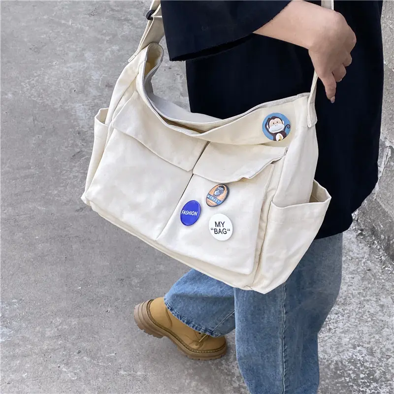 Tooling style single shoulder crossbody bag men and women ins canvas bag student class bag street large capacity art leisure bag