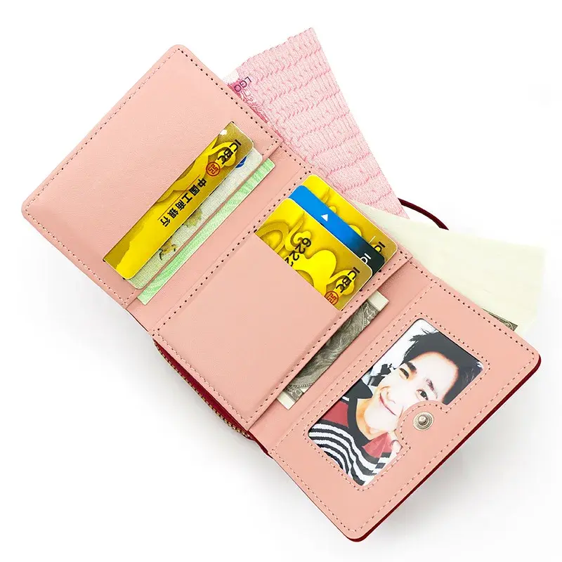 New women's short purse simple embroidered love PU three fold bag card bag multi-card wallet clip coin pouch  coin purse