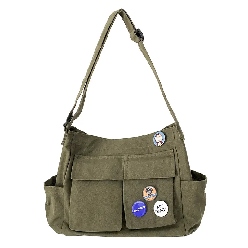 Tooling style single shoulder crossbody bag men and women ins canvas bag student class bag street large capacity art leisure bag